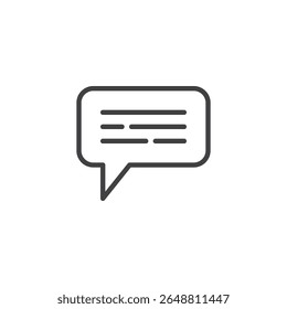 Icono de línea de burbuja de chat. Icono de contorno Vector de una burbuja de discurso para la comunicación. Este símbolo de icono es ideal para la discusión, el aprendizaje y los mensajes digitales.