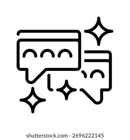 Ícone de Linha de Bolha de Chat, Símbolo de Estrutura de Tópicos para Mensagens, Comunicação, Suporte ao Cliente, Interação Social e Troca de Comentários. Ícone de sinal vetorial.