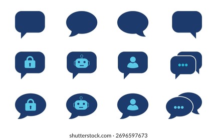 Chat bubble line icons. Message bubble icon set-outline. Communication vector illustration for secure messaging, chat with human assistant, chatbot, typing indicator symbol for web and app (Isolated)