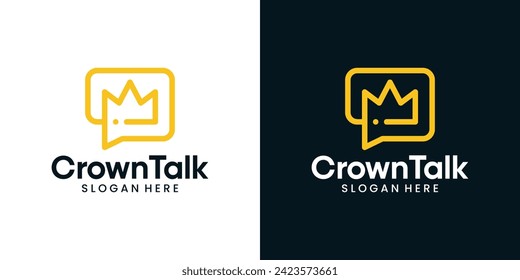 Chat bubble logo design template with crown graphic design illustration. icon, symbol, creative.