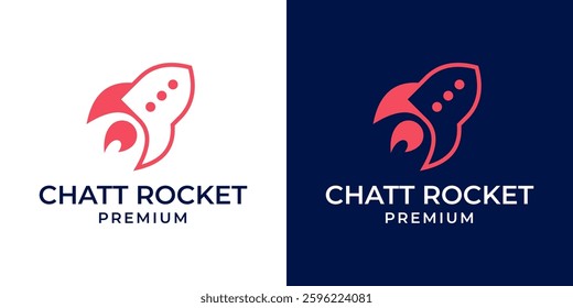 Chat bubble logo with rocket icon symbol vector illustration design. Rocket talk chat logo design vector template.