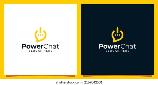 Chat bubble logo symbol icon and Power button. Simple flat modern illustration pictogram. Collection concept symbol for infographic projects and logos