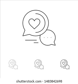 Chat Bubble, Message, Sms, Romantic Chat, Couple Chat Bold and thin black line icon set