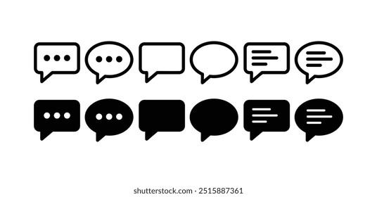 chat bubble message talk icon vector design black white color simple flat illustration collection set
