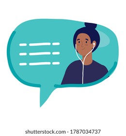burbuja de chat, burbuja de mensajes con la mujer, diálogo en internet, comunicación, conversación, diseño de ilustración de vector de charla