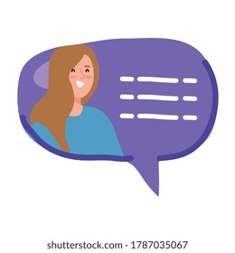chat bubble, message bubble with woman, internet dialog, communication, conversation, talk vector illustration design
