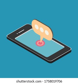 Chat bubble messages for conversation to use for mobile app, website, presentation, graphic design. Flat smartphone isometric vector.