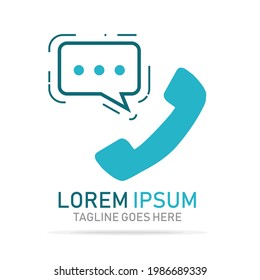 Logo del mensajero de burbujas de chat o diseño de plantillas creativas de comunicación de símbolos. Receptor de teléfono con diseño de logotipo de burbuja de voz. ilustración vectorial