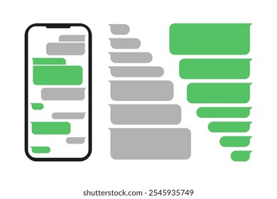 Chat bubble in mobile messenger vector mockup. Phone talk dialog template. Chat bubbles set isolated on white background.