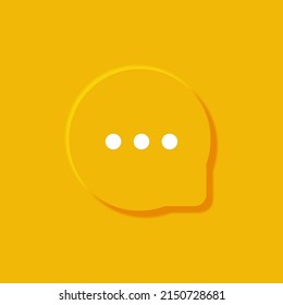 Chat bubble of Neumorphic design isolated on yellow background. Bubble speech icon. Minimal style. Top view. Vector illustration.