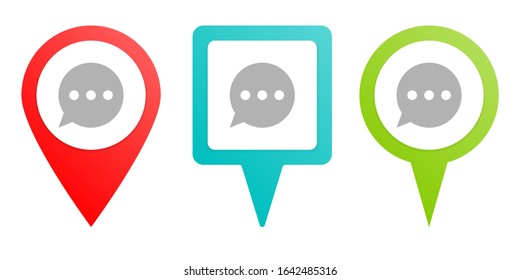 chat, chat bubble, pin icon. Multicolor pin vector icon, diferent type map and navigation point.