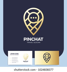 Chat bubble pin with map icon logo