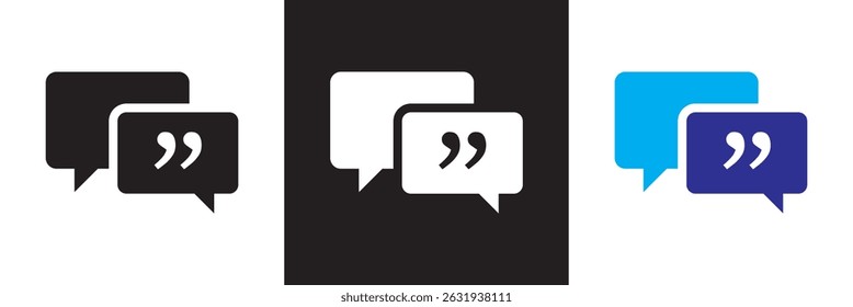 Chat bubble quotes icon . Vector for websites, mobile interfaces, presentations, banner, visual branding etc. Vector illustration. isolated on white and black background. EPS 10