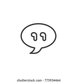 Chat bubble with quotes line icon, outline vector sign, linear style pictogram isolated on white. Quotation mark symbol, logo illustration. Editable stroke