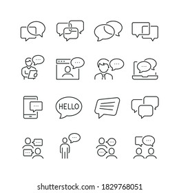 Chat bubble related icons: thin vector icon set, black and white kit