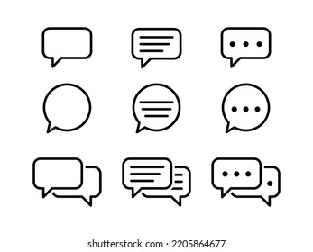 Chat bubble set outline vector isolated on white background. Chat icon.Line chat icons for flat design. Talk baloon icons. Chat speech bubble.