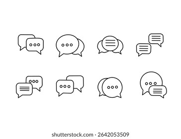 Chat bubble set outline vector isolated on white background. Chat icon.Line chat icons for flat design. Talk baloon icons. Chat speech bubble.