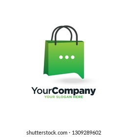 chat bubble shopping bag, conversation customer order, discussion and deal, logo template