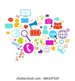 Chat Bubble Social Media Communication Concept Internet Network Icons Set Connection Vector Illustration