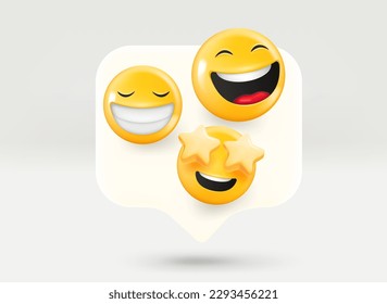 Chat bubble with social media emojis. 3d vector illustration
