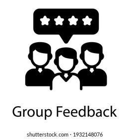 Chat bubble with stars and people group feedback icon