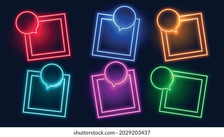 chat bubble style neon frames set