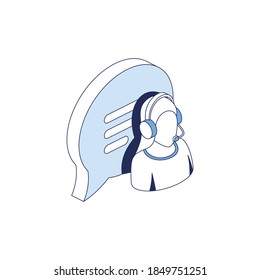 Chat bubble support. Vector 3d line isometric, color web icons, new flat style. Creative illustration, idea for infographics.