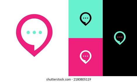 Charla de burbujas con icono de ubicación para el diseño de logotipos de aplicación