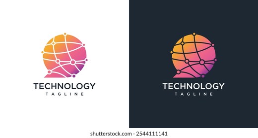 Modelo de design de logotipo de tecnologia de bolhas de bate-papo. Ícone do logotipo da tecnologia digital de chat.	