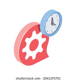 Chat bubble and time clock. Vector 3d symbol, isometric, color web icons, new flat style. Creative design idea, concept for infographics.