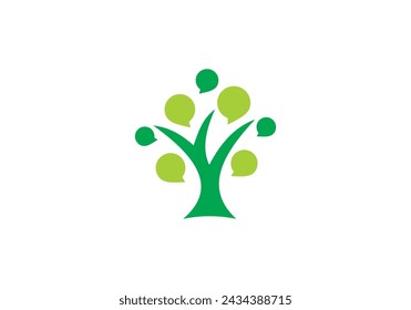 chat bubble with tree logo. media conversation, information symbol icon design