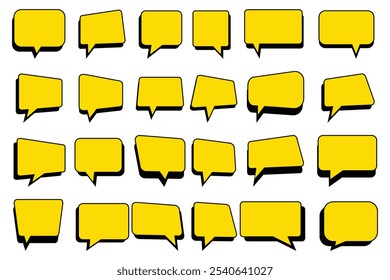 Chat bubble in yellow, quote background, Speech bubble, message box set. Speech bubble balloon icon blue. Blank bubbles. Communication symbol. Message logo. Cartoon sign.