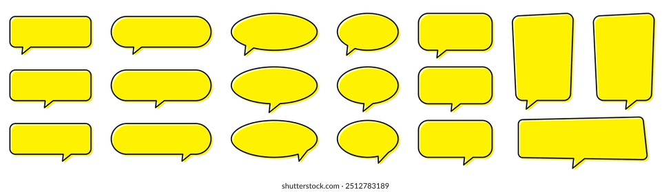 Chat bubble in yellow, speech bubble, message box set. Yellow quote background.