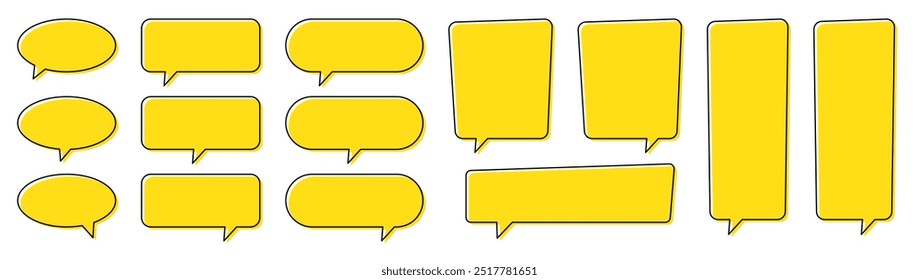 Chat bubble in yellow, speech bubble, message box set. Yellow quote background.