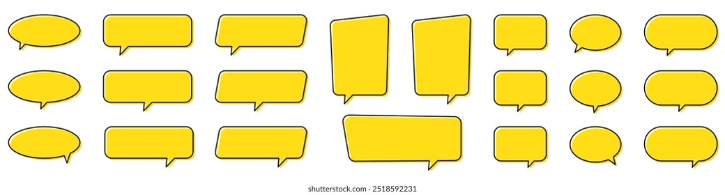 Chat bubble in yellow, speech bubble, message box set. Yellow quote background.