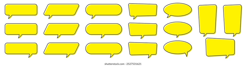 Chat bubble in yellow, speech bubble, message box set. Yellow quote background.