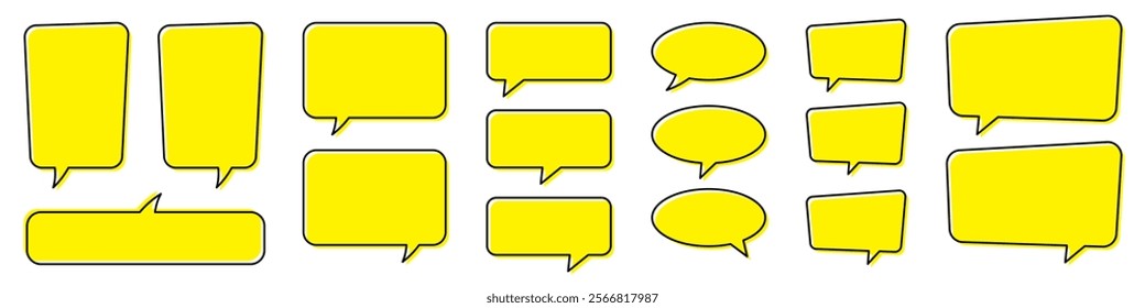 Chat bubble in yellow, speech bubble, message box set. Yellow quote background.