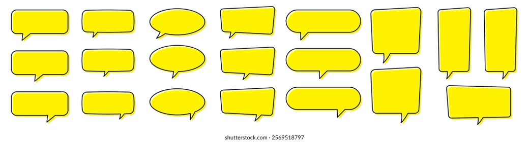 Chat bubble in yellow, speech bubble, message box set. Yellow quote background.