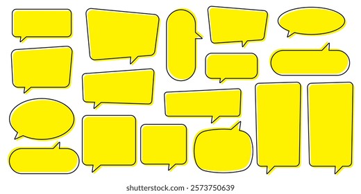 Chat bubble in yellow, speech bubble, message box set. Yellow quote background.