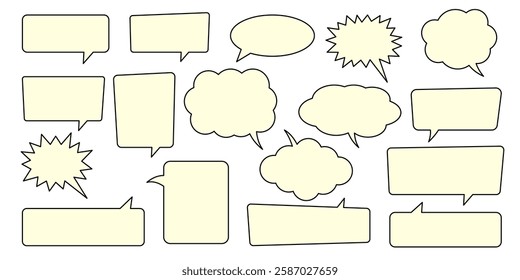 Chat bubble in yellow, speech bubble, message box set. Yellow background quotespeech bubble.