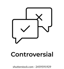 Burbujas de chat con marcas de verificación y signos cruzados, concepto icono de controversia