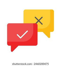 Burbujas de chat con marcas de verificación y signos cruzados, concepto icono de controversia