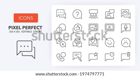 Chat bubbles, communication concepts. Thin line icon set. Outline symbol collection. Editable vector stroke.