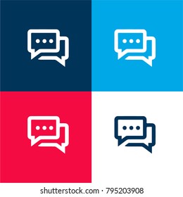 Chat bubbles with ellipsis four color material and minimal icon logo set in red and blue