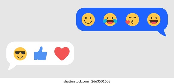 Burbujas de chat con reacciones de emoticonos – Iconos de interfaz de mensajería Vector