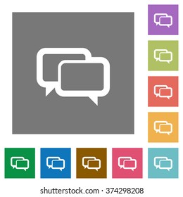 Chat bubbles flat icon set on color square background.