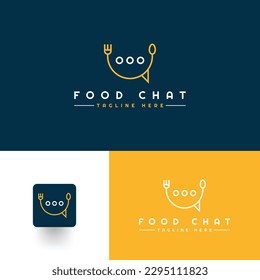chat bubbles with a fork and spoon. Food talk logo. Chat logo form food restaurant icon vector. fork spoon food chat talk bubble social logo template vector icon illustration