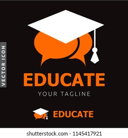 Chat bubbles with graduation hat, Logo/Icon on black