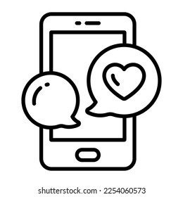 Chat bubbles with heart and mobile denoting concept of romantic conversation