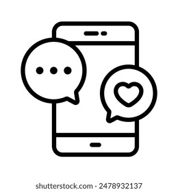 Burbujas de chat con corazón y móvil que denotan el concepto de conversación romántica